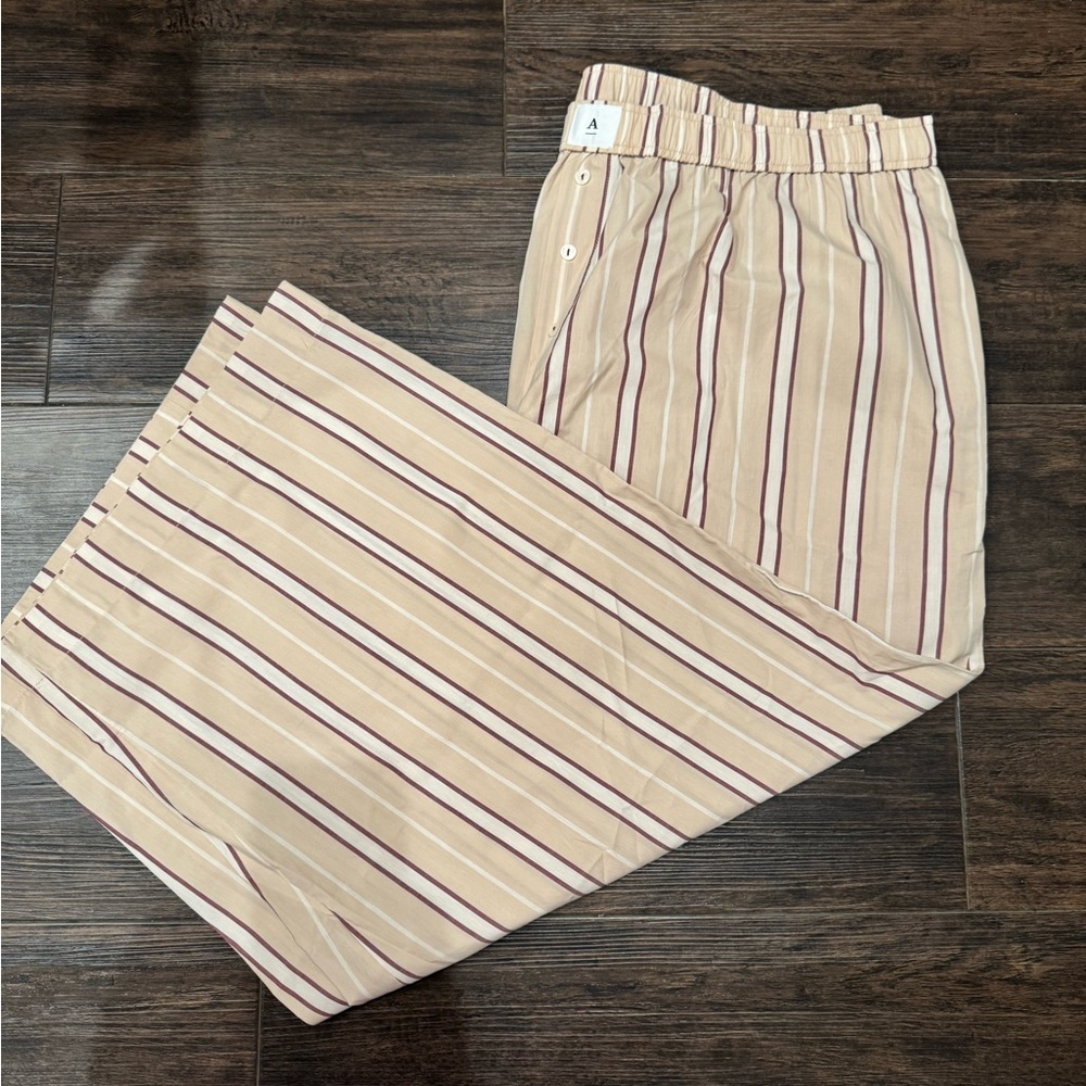 Anthropologie Striped Boot Cut Pants - Beige and Burgundy